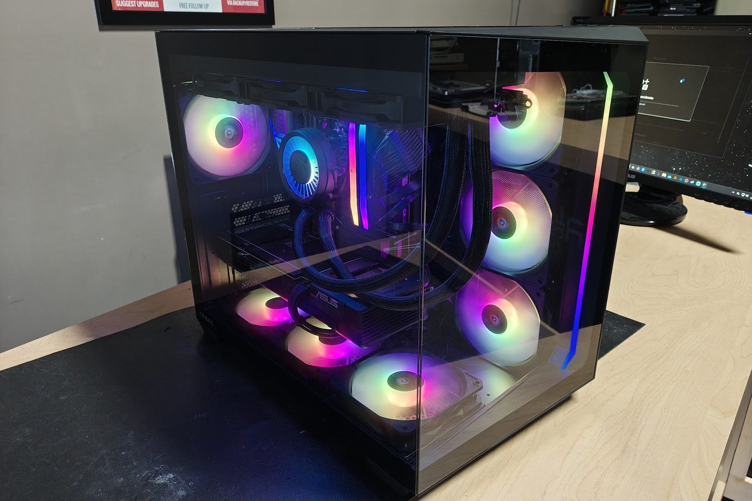 Antec gaming PC with rainbow RGB fans and tempered glass panel